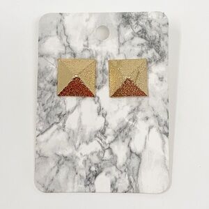 NEW Gold Tone Large Square Stud Earrings Boutique